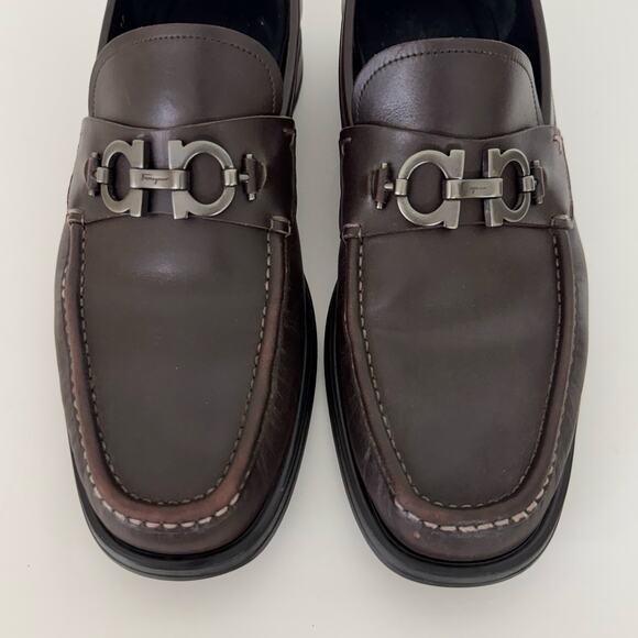Ferragamo David Gancini Bit Leather Loafers Lug Sole Slip-On Shoes Mens 12D